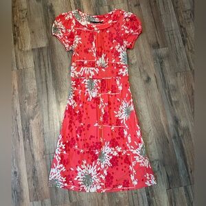 Sandra Angelozzi Red Dress with Pink Details & Puff Sleeves